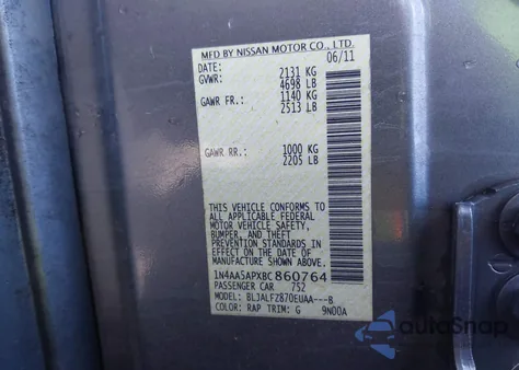 2011 Nissan Maxima 3.5 Sv from USA, damaged, VIN 1N4AA5APXBC860764